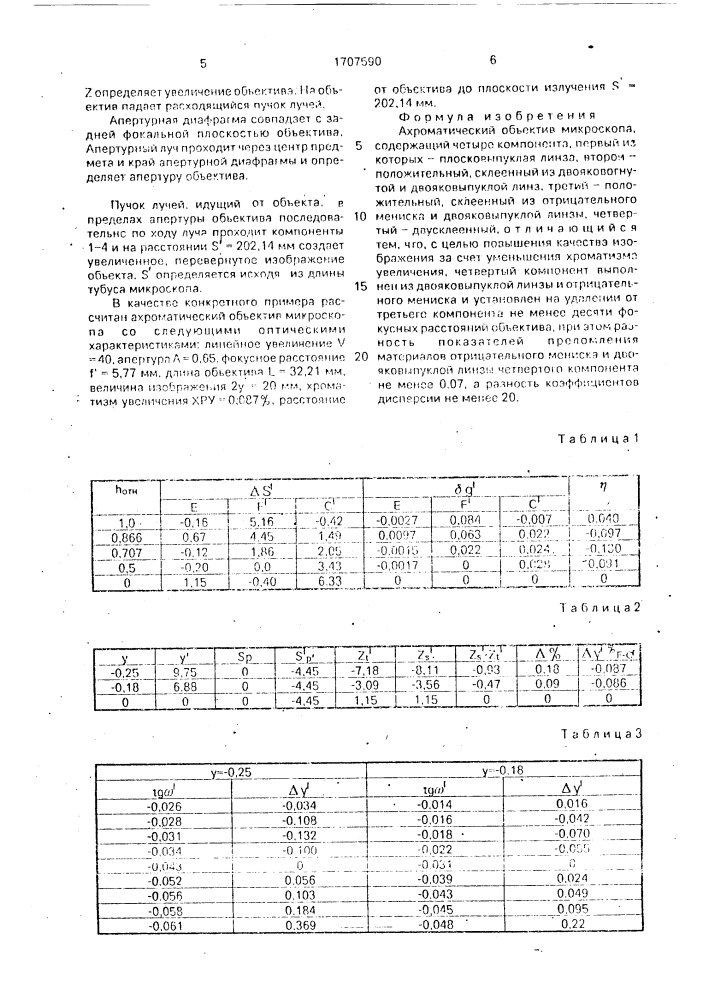 Ахроматический объектив микроскопа (патент 1707590)