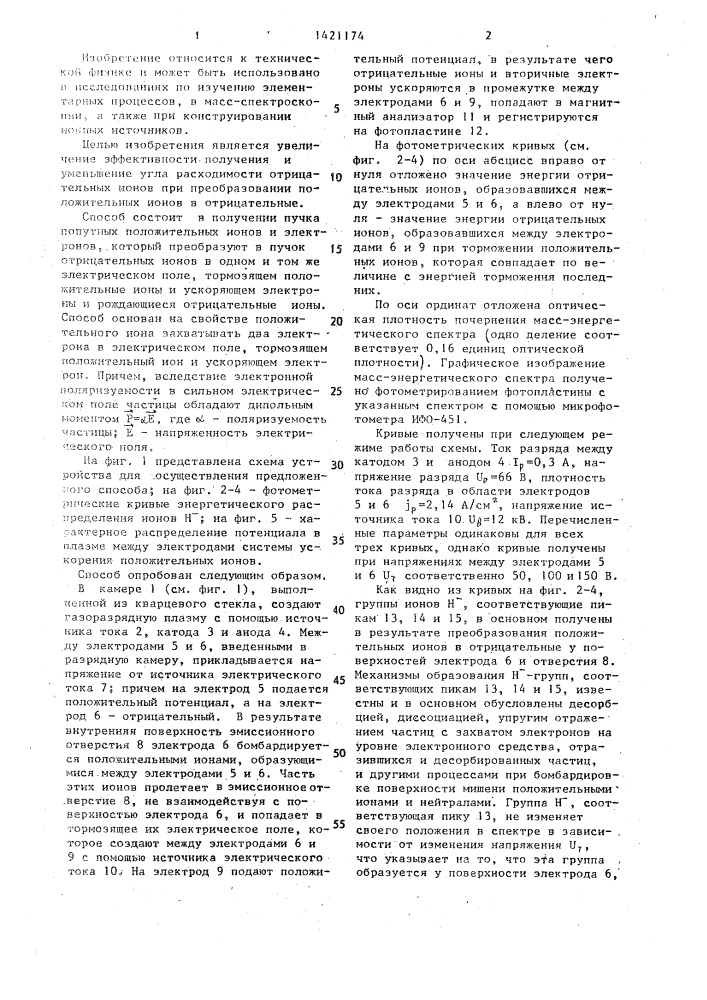 Способ получения отрицательных ионов (патент 1421174)