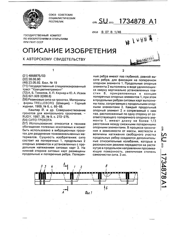 Сито грохота (патент 1734878)