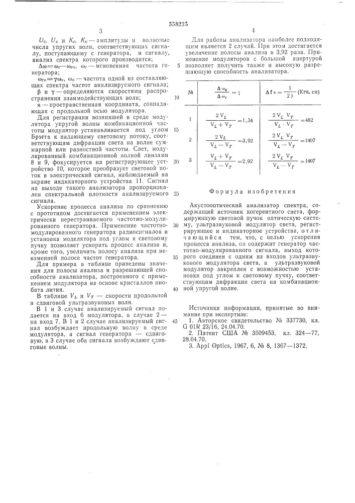 Акустооптический анализатор спектра (патент 558225)