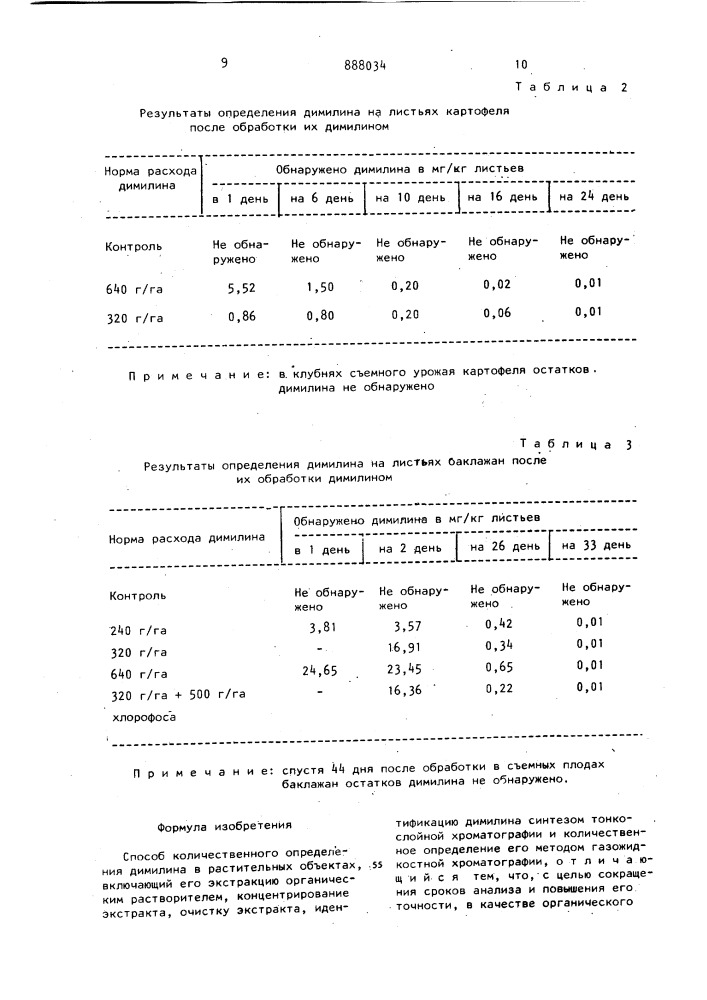 Способ количественного определения димилина в растительных объектах (патент 888034)