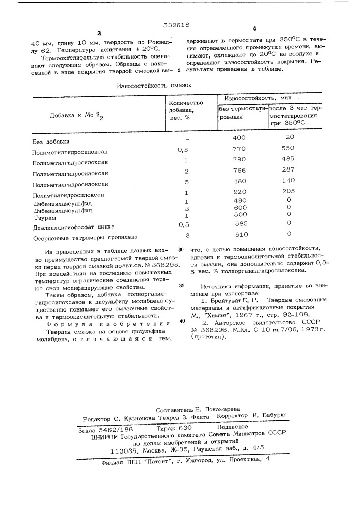 Твердая смазка (патент 532618)