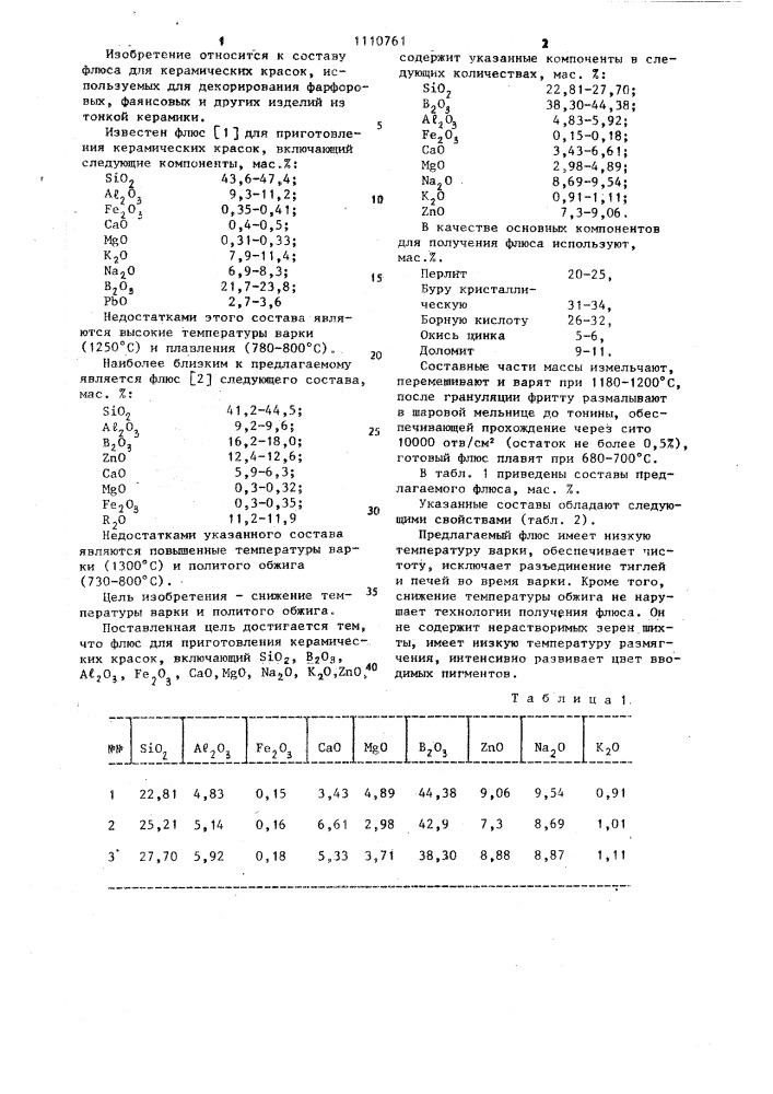 Флюс для приготовления керамических красок (патент 1110761)