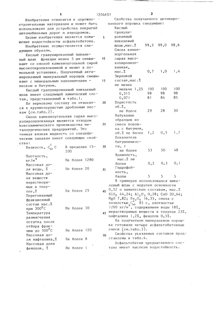 Асфальтобетонная смесь (патент 1204601)