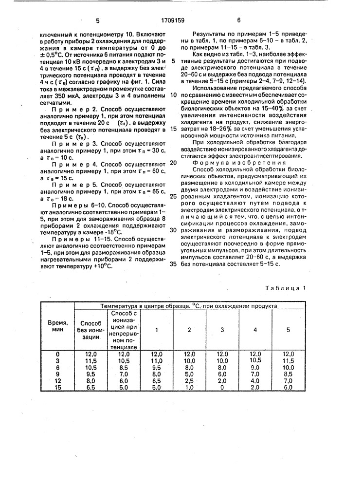 Способ холодильной обработки биологических объектов (патент 1709159)