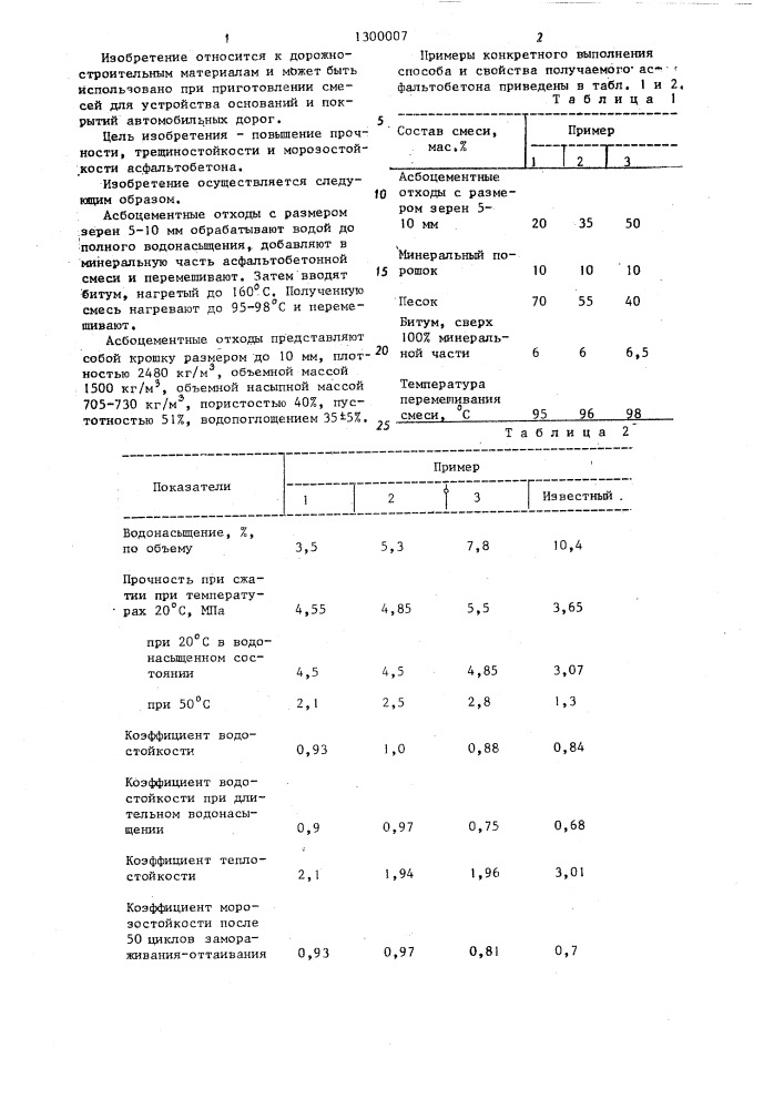 Способ приготовления асфальтобетонной смеси (патент 1300007)