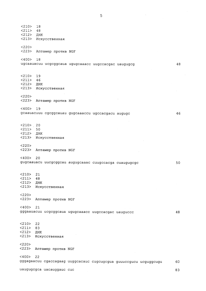 Аптамер против ngf и его применение (патент 2633510)