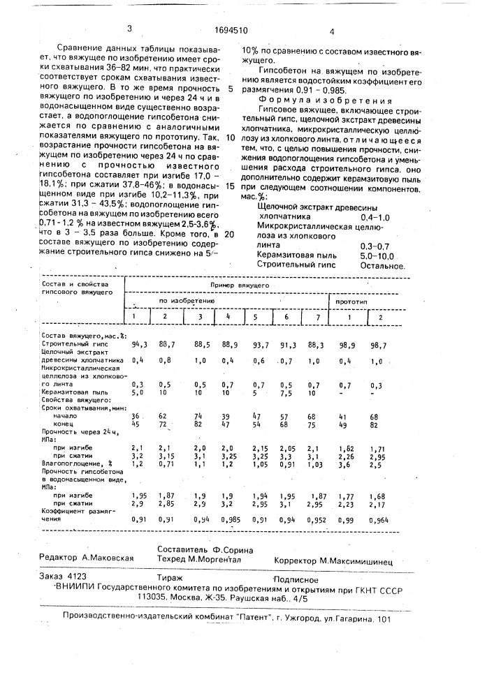Гипсовое вяжущее (патент 1694510)