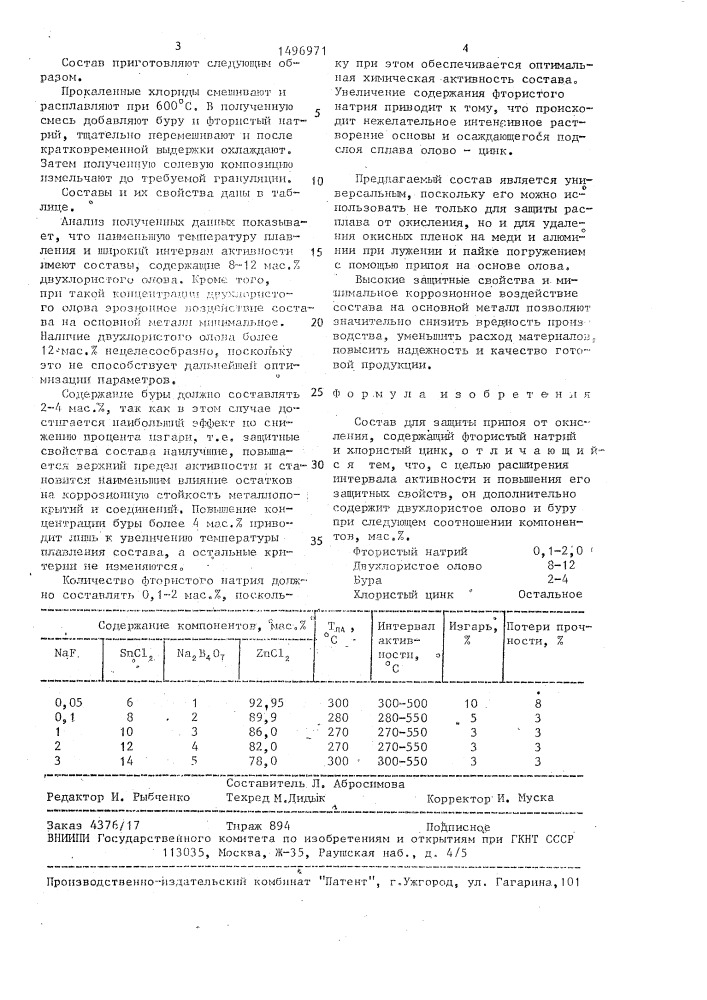 Состав для защиты припоя от окисления (патент 1496971)