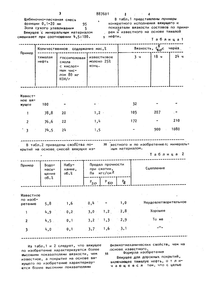 Вяжущее для дорожных покрытий (патент 887601)