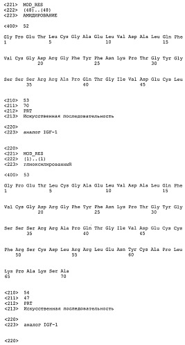 Аналоги инсулиноподобного фактора роста-1 (igf-1), содержащие аминокислотную замену в положении 59 (патент 2511577)
