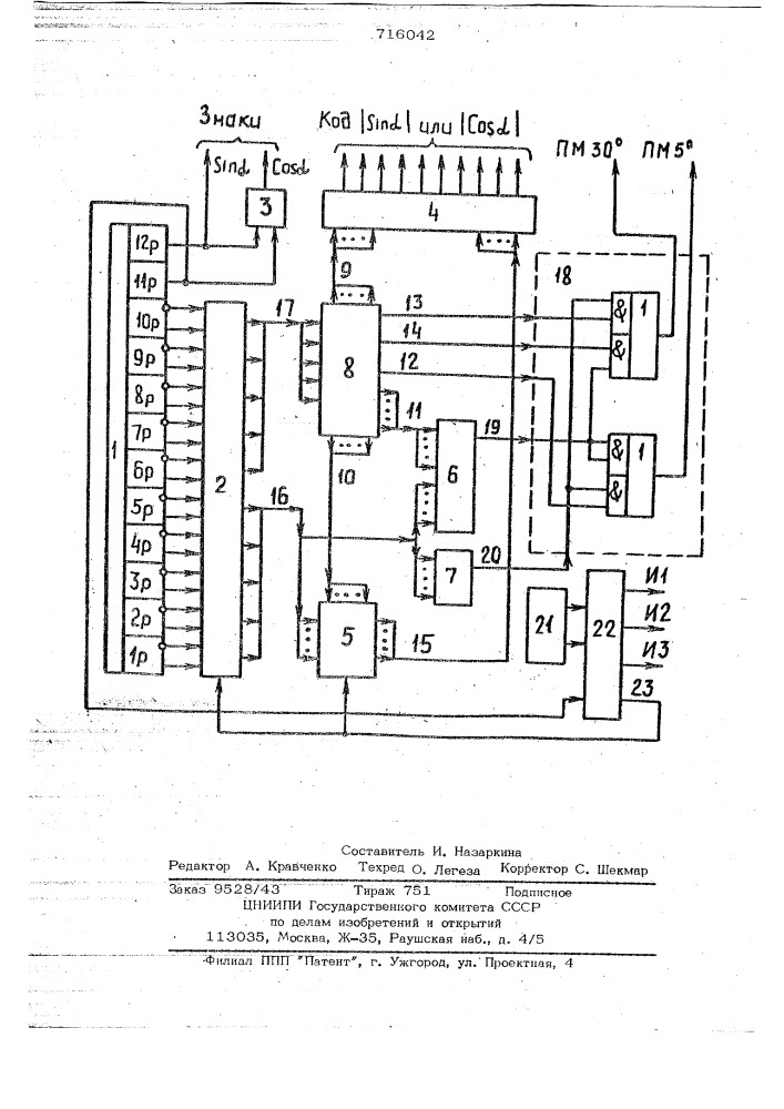 Функциональный преобразователь кода угла (патент 716042)