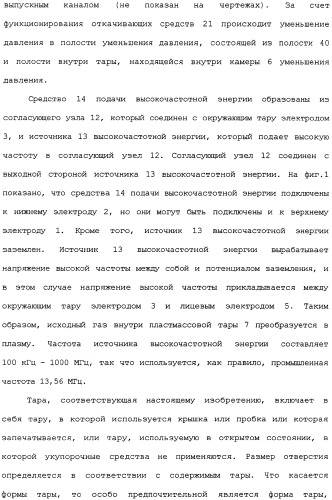 Пластмассовая тара, покрытая алмазоподобной углеродной пленкой, устройство для изготовления такой тары и способ изготовления такой тары (патент 2336365)