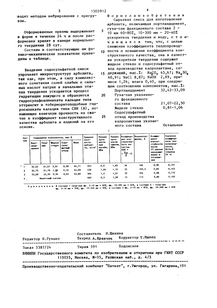 Сырьевая смесь для изготовления арболита (патент 1505912)