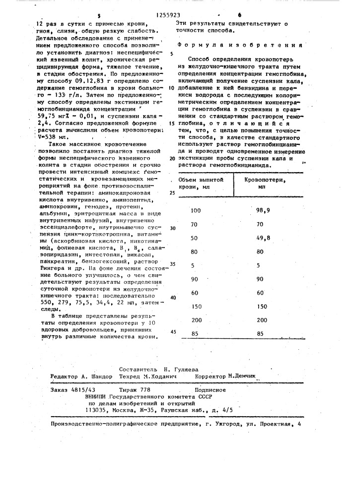 Способ определения кровопотерь из желудочно-кишечного тракта (патент 1255923)