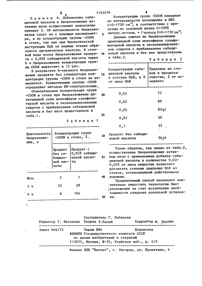 Способ биологического разложения динатриевой соли моноэфиров сульфоянтарной кислоты и оксиалкилированных спиртов в сточных водах (патент 1142456)