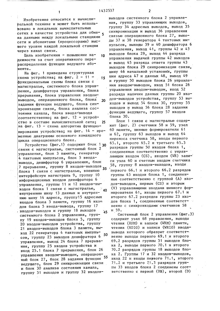 Устройство для сопряжения абонентов с каналом связи (патент 1432537)