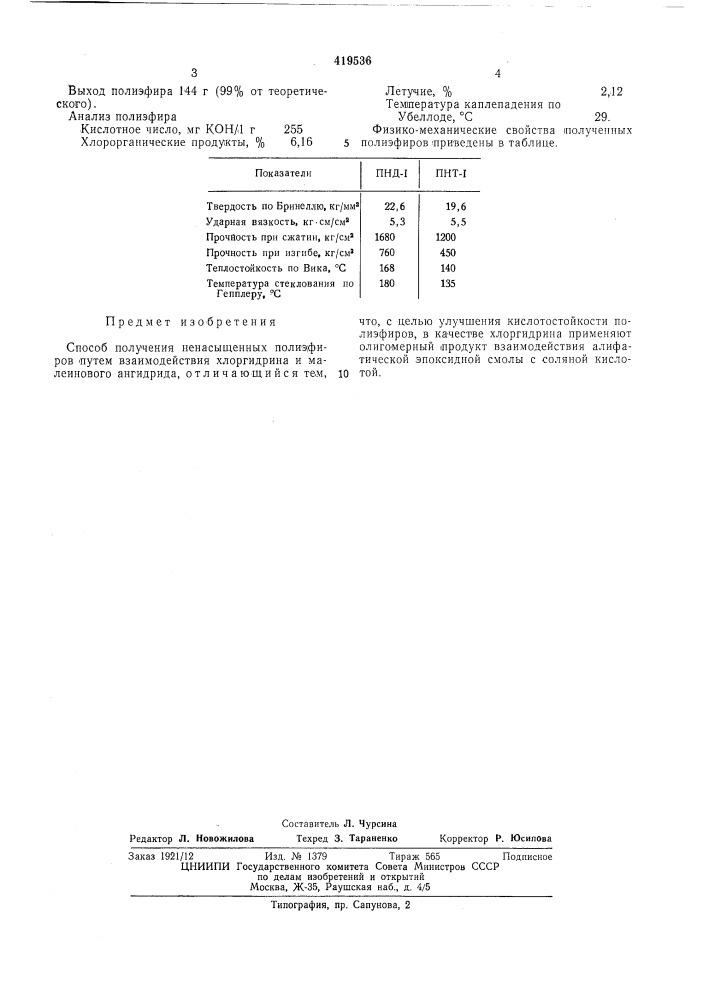 Способ получения ненасыщенных полиэфиров (патент 419536)