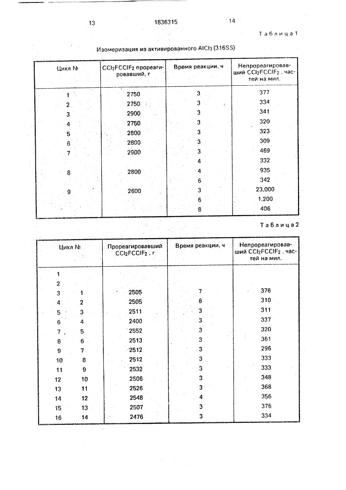 Способ изомеризации хлорфторуглеродов (патент 1836315)