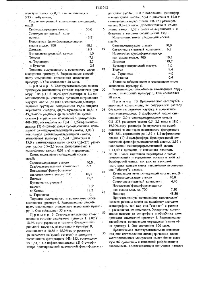 Светочувствительная композиция для изготовления диэлектрических слоев толстопленочных микросхем (патент 1123012)