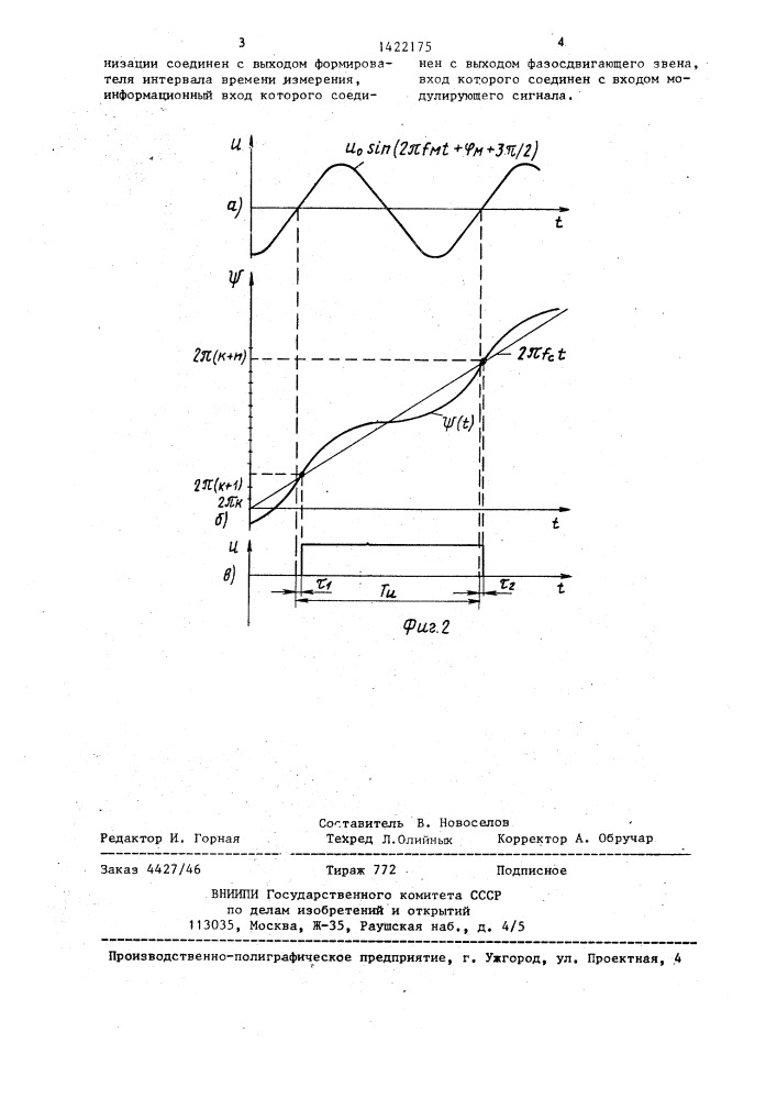 Устройство для измерения средней частоты частотно- модулированного сигнала (патент 1422175)