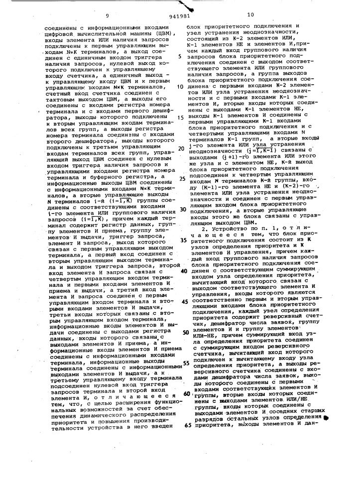 Устройство для сопряжения абонентского пункта с цифровой вычислительной машиной (патент 941981)