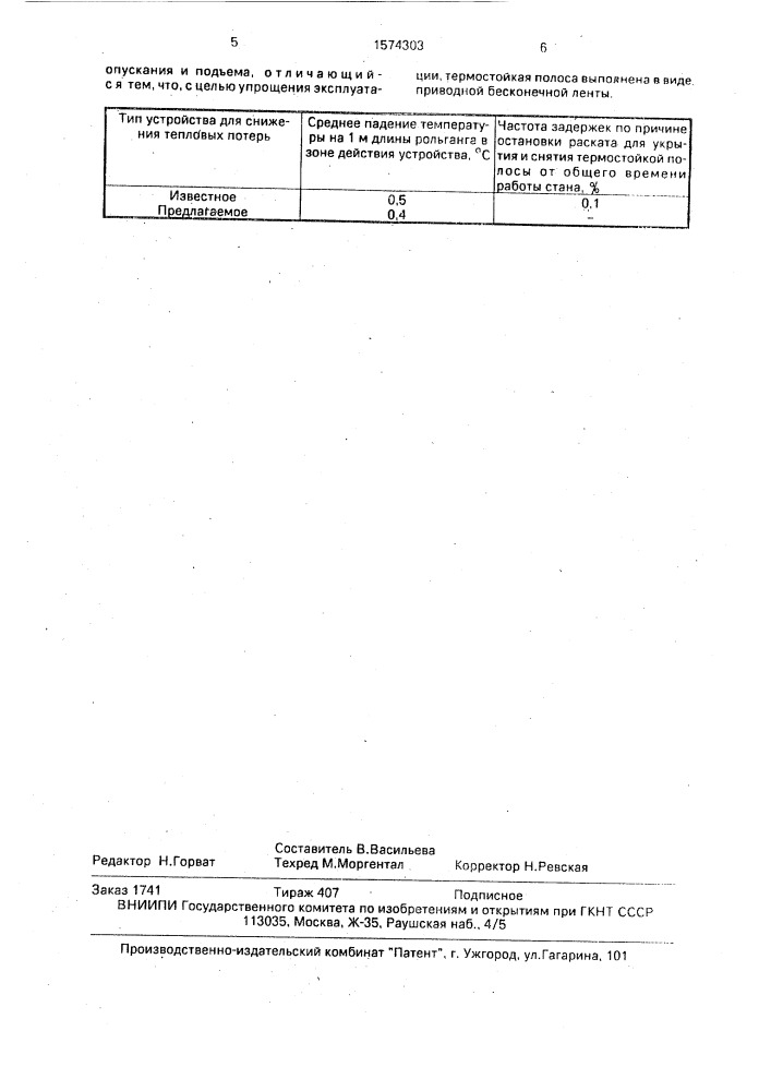 Тепловой экран промежуточного рольганга полосового прокатного стана (патент 1574303)