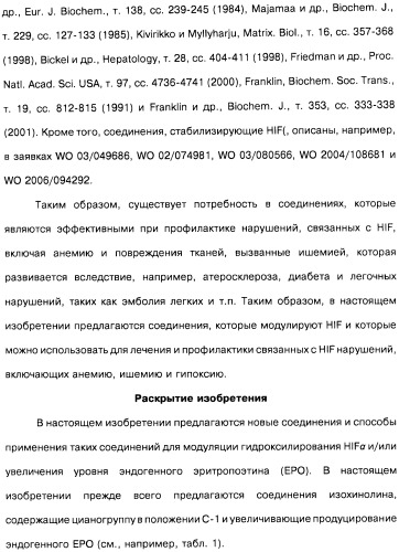 Цианоизохинолиновые соединения (варианты), фармацевтическая композиция на их основе, способ ингибирования активности гидроксилазы гипоксия-индуцибельного фактора (hif) и способ лечения и/или профилактики состояния, связанного с hif, и/или состояния, связанного с эритропоэтином, и/или анемии (патент 2457204)