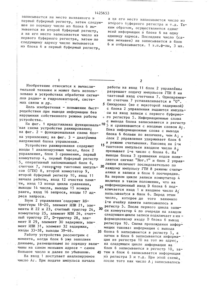 Устройство ранжирования чисел (патент 1425653)
