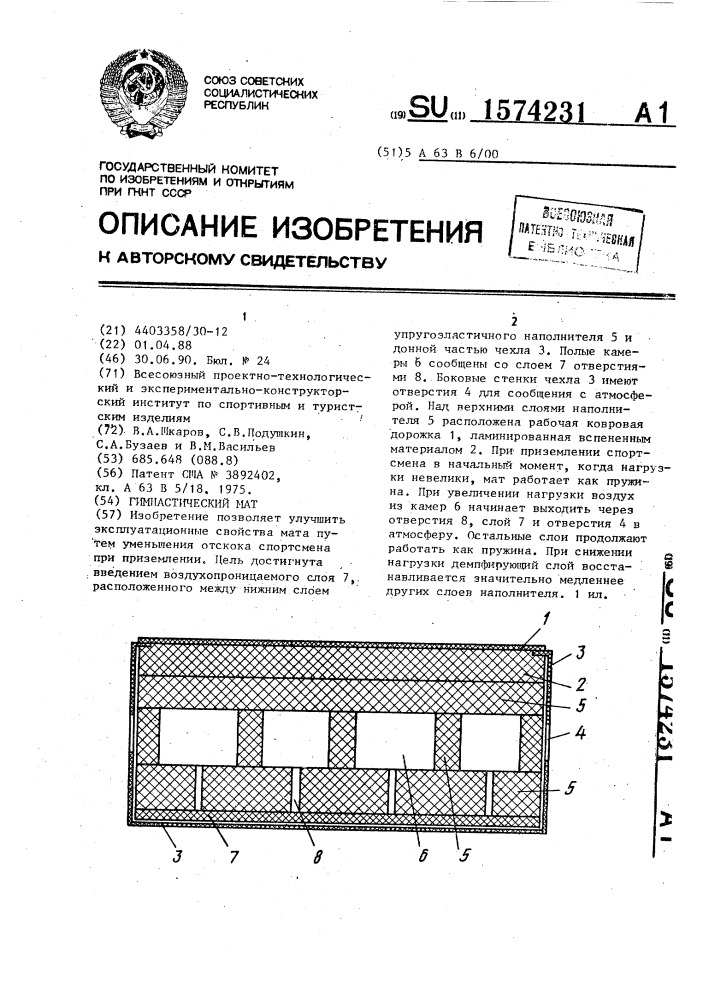 Гимнастический мат (патент 1574231)