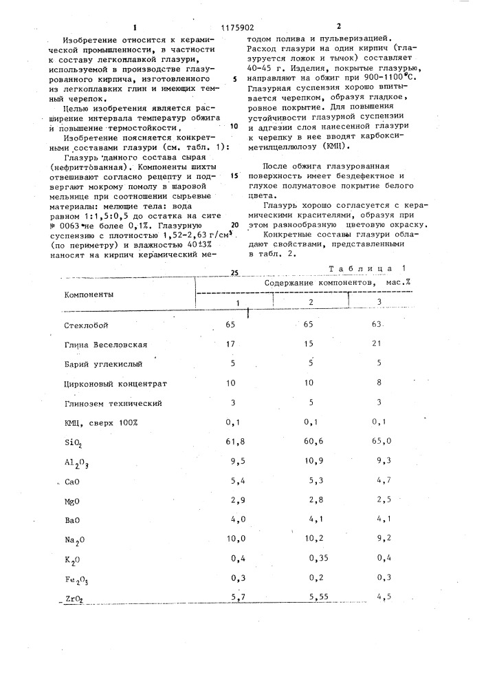 Глазурь (патент 1175902)