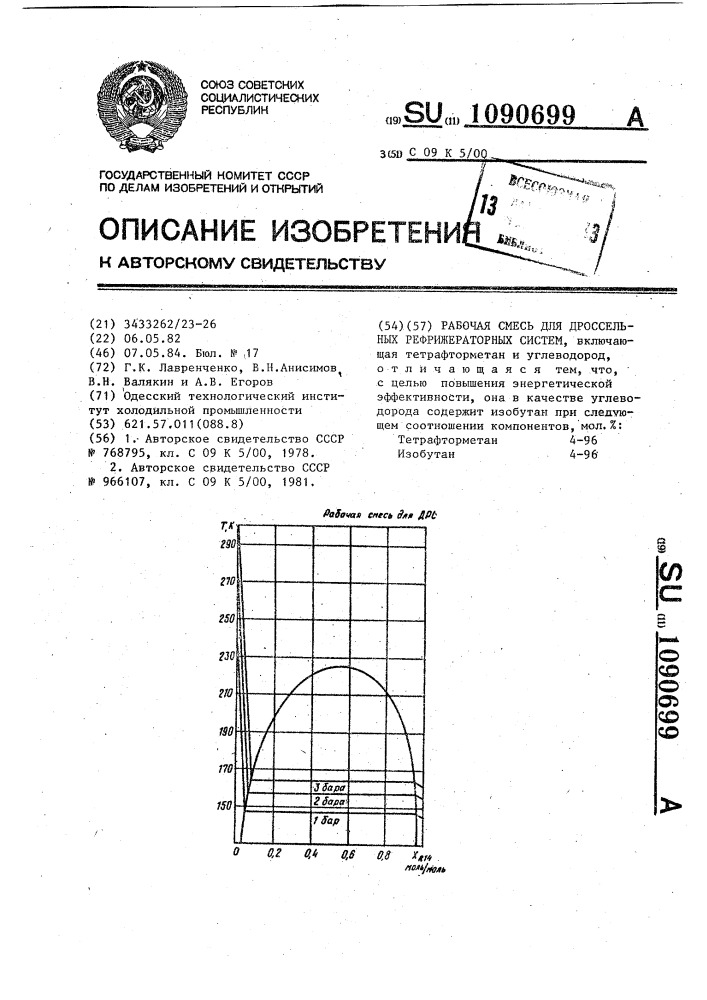 Рабочая смесь для дроссельных рефрижераторных систем (патент 1090699)