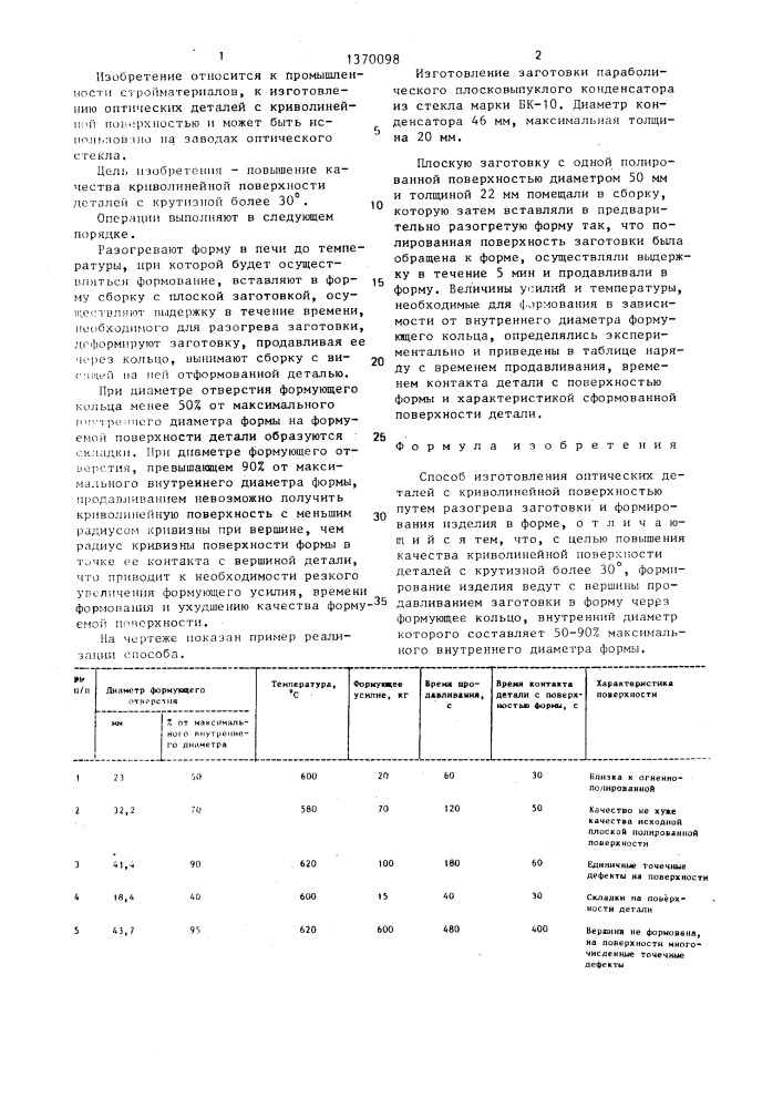 Способ изготовления оптических деталей с криволинейной поверхностью (патент 1370098)