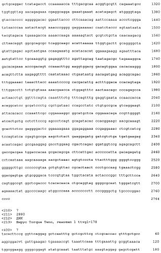 Выделенная полинуклеотидная молекула, кодирующая вирус torque teno, молекула рнк и вектор экспрессии (патент 2502801)
