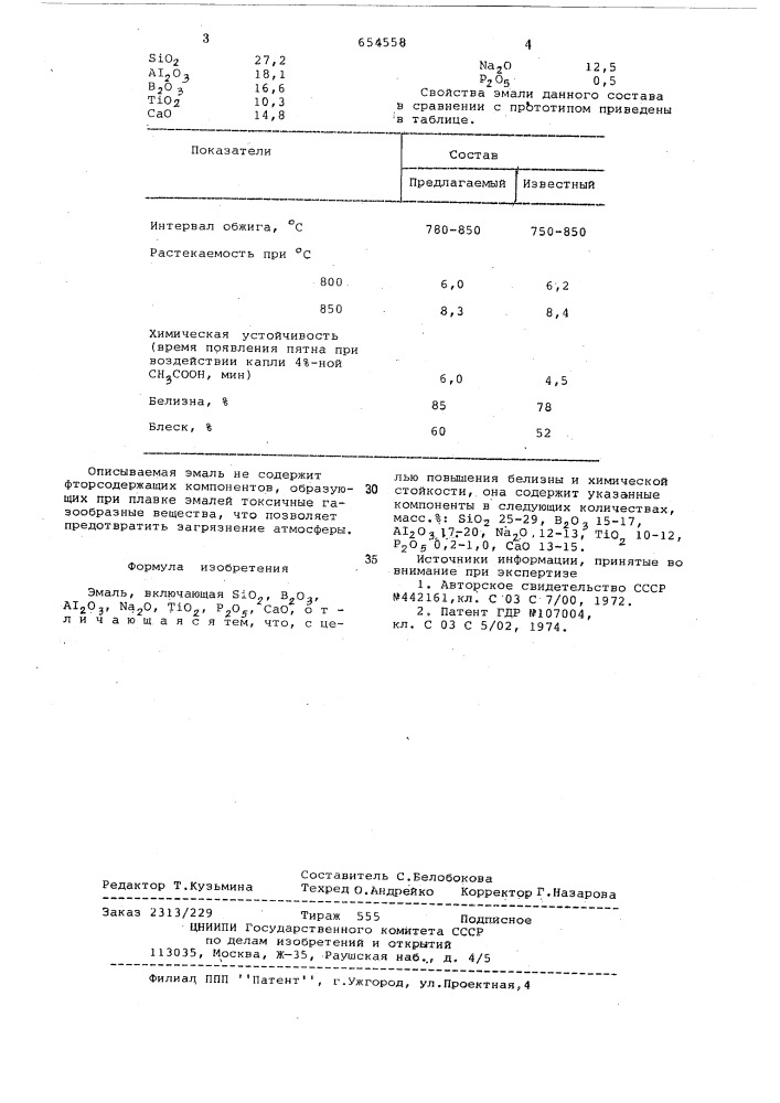 Эмаль (патент 654558)