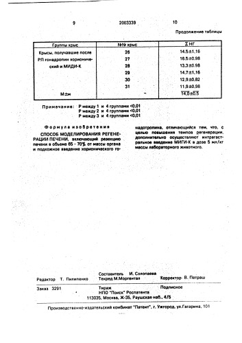 Способ моделирования регенерации печени (патент 2003339)