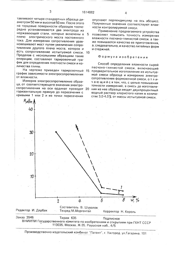 Способ определения влажности сырой песчано-глинистой смеси (патент 1614882)