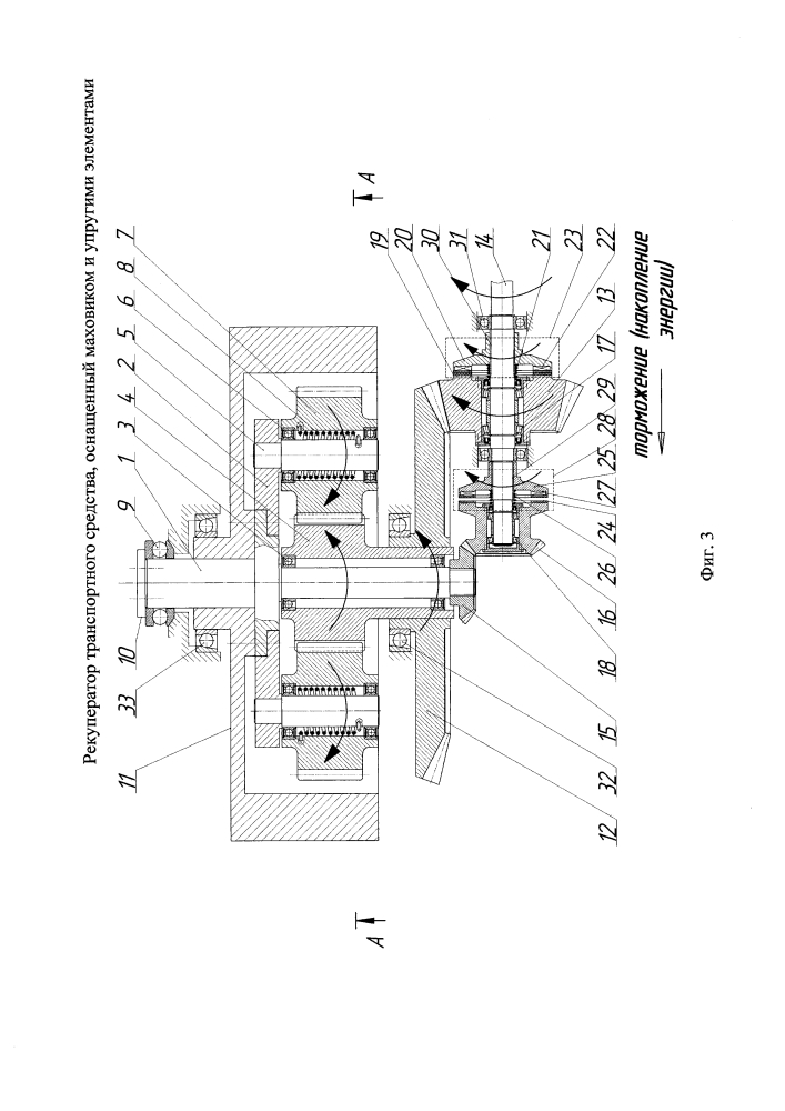 Рекуператор транспортного средства, оснащенный маховиком и упругими элементами (патент 2616460)