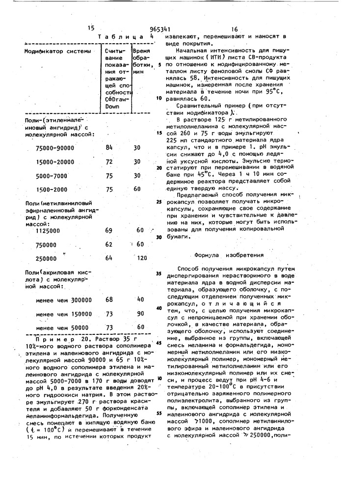 Способ получения микрокапсул (патент 965341)