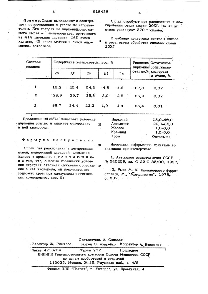 Сплав для раскисления и легирования стали (патент 618438)