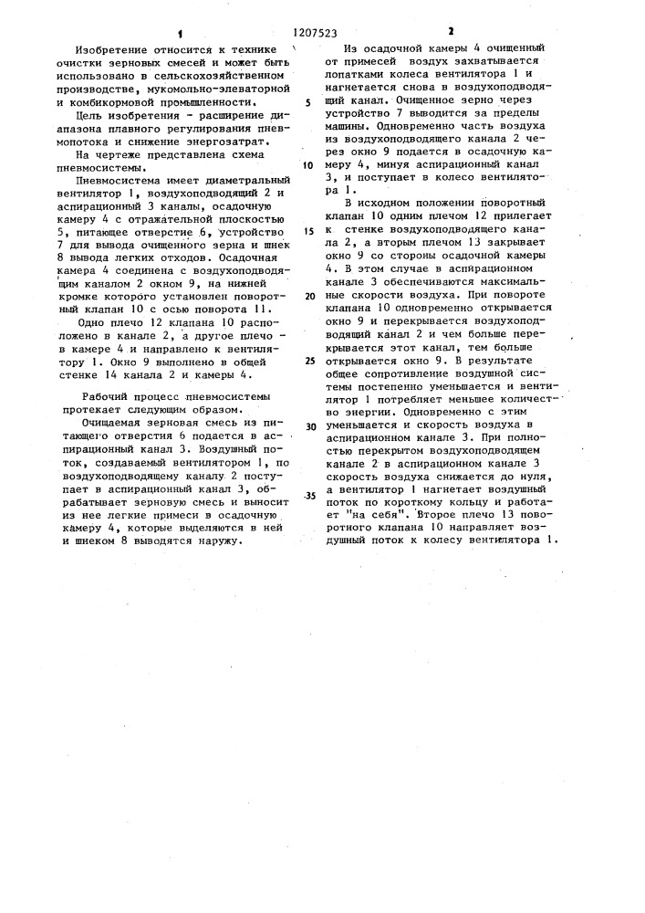 Замкнутая пневмосистема зерноочистительной машины (патент 1207523)