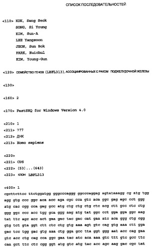 Семейство генов (lbfl313), ассоциированных с злокачественным ростом поджелудочной железы (патент 2432399)