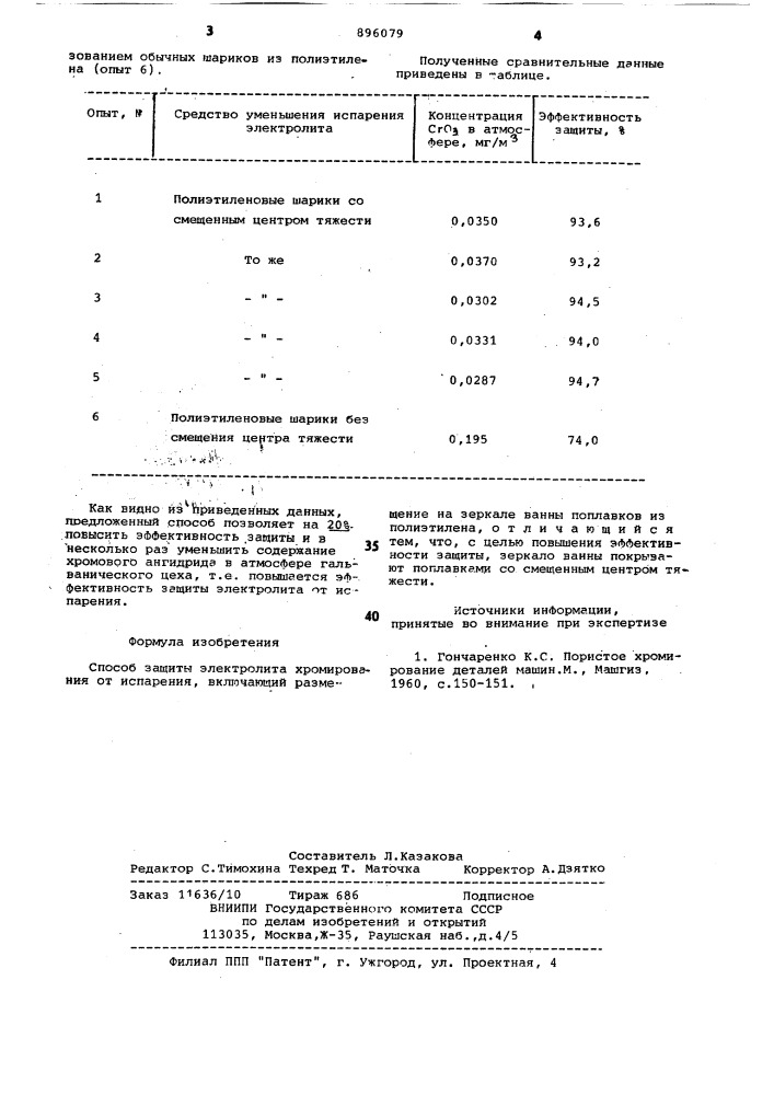 Способ защиты электролита хромирования от испарения (патент 896079)