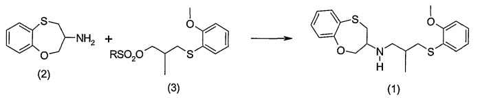 Способ получения n-[3-[(2-метоксифенил)сульфанил]-2-метилпропил]-3,4-дигидро-2н-1,5-бензоксатиепин-3-амина (патент 2414464)