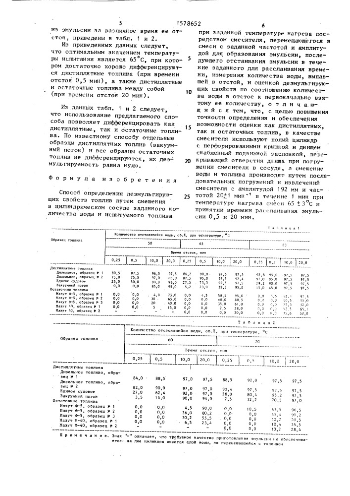 Способ определения деэмульгирующих свойств топлив (патент 1578652)