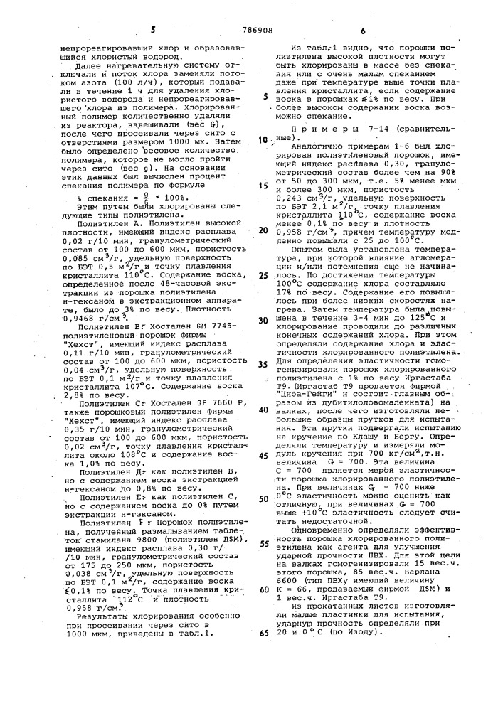 Способ получения хлорированного полиэтилена (патент 786908)
