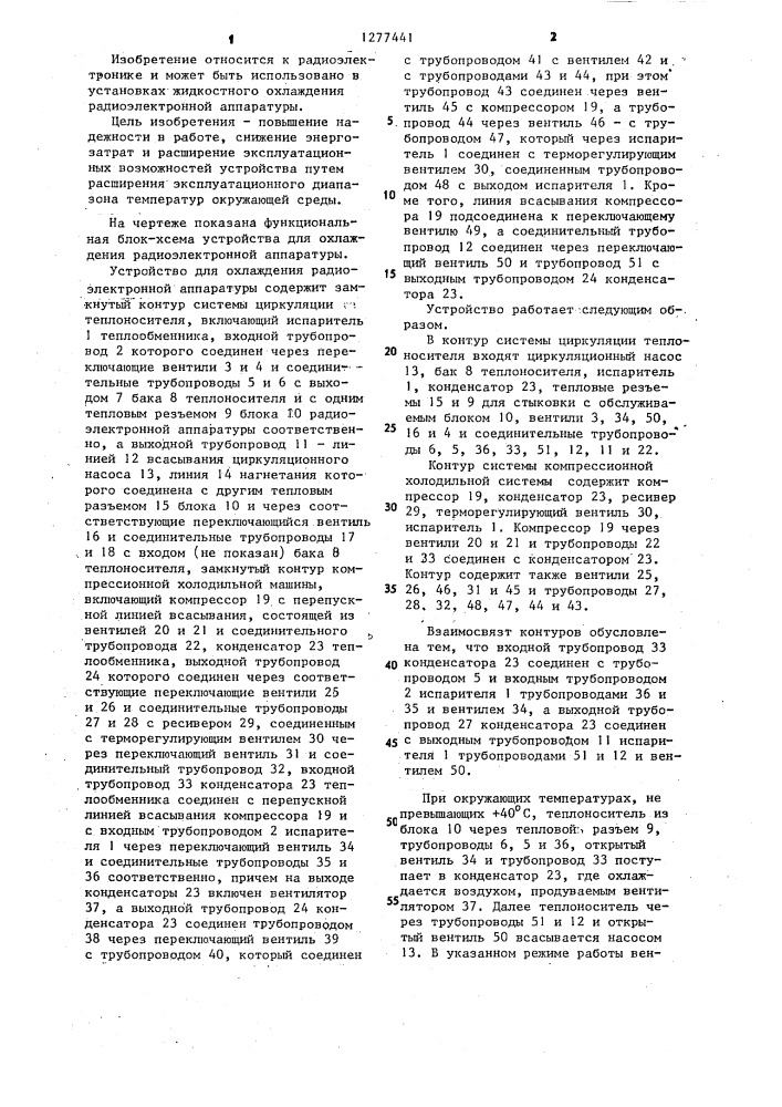 Устройство для охлаждения радиоэлектронной аппаратуры (патент 1277441)