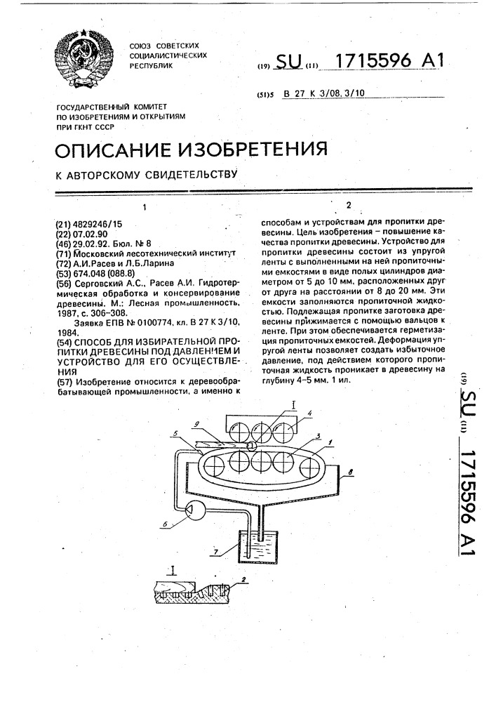 Способ для избирательной пропитки древесины под давлением и устройство для его осуществления (патент 1715596)