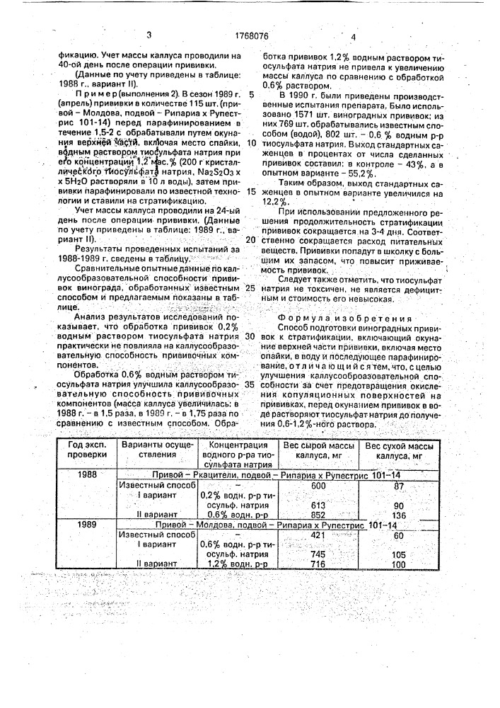 Способ подготовки виноградных прививок к стратификации (патент 1768076)