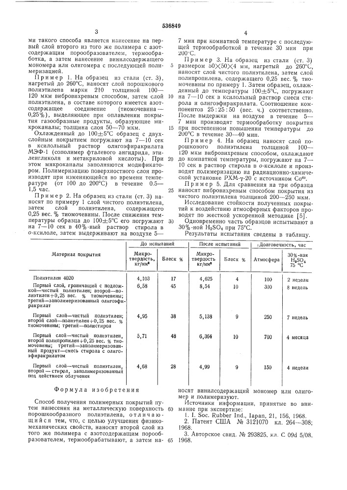 Способ получения полимерных покрытий (патент 536849)